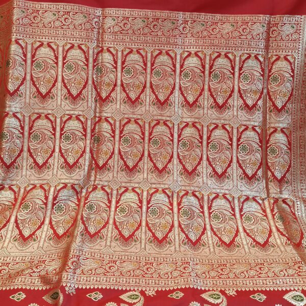 Red Mina Work Banarasi Saree - Image 3