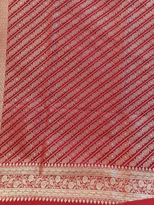 Red Wedding Banarasi Saree - Image 3